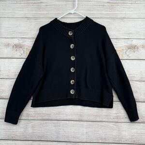Quince Organic Cotton Crop Cardigan Sweater Womens Medium Black
